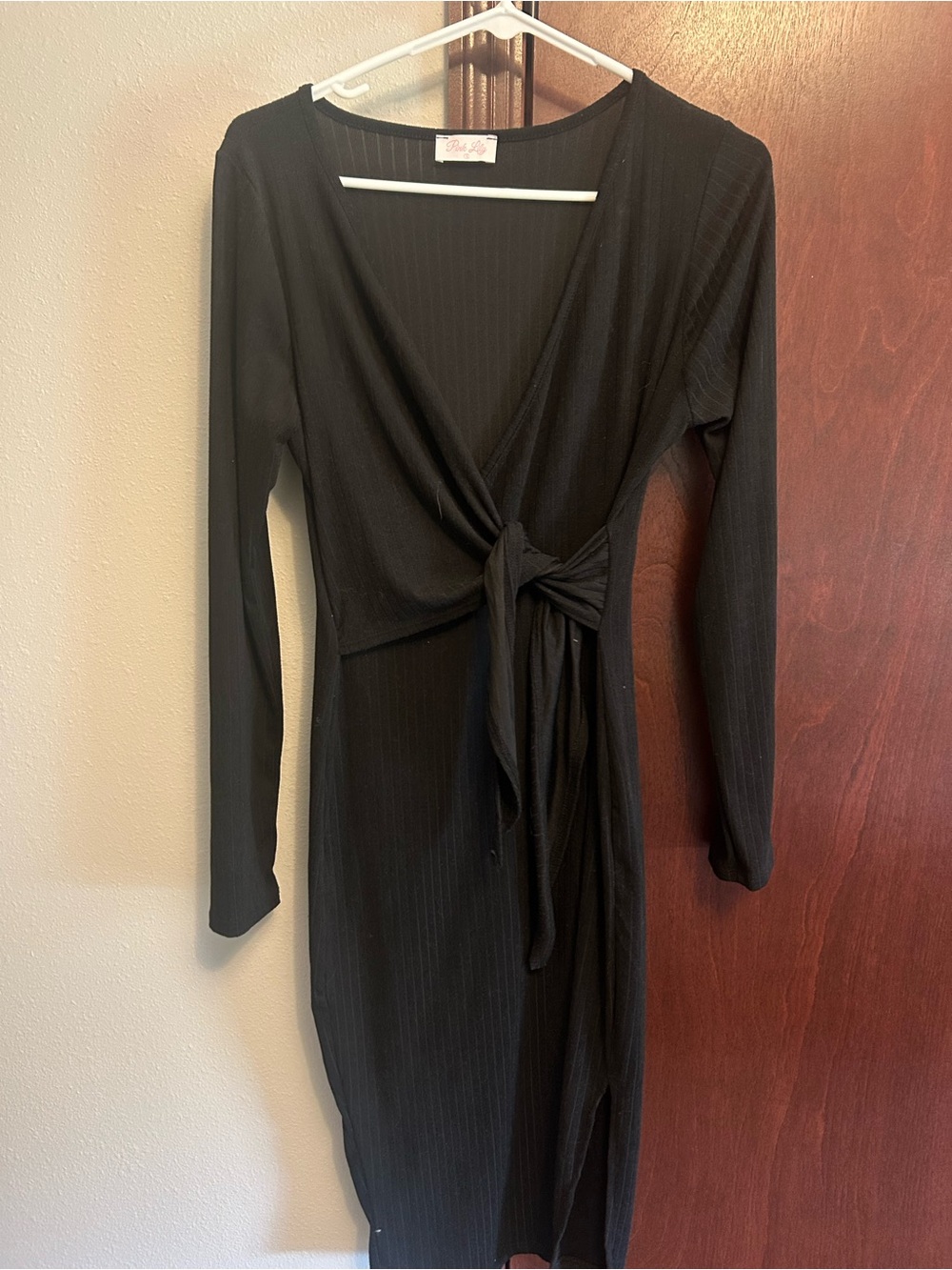 Pink Lily Black Long Sleeve Tie-Front Dress